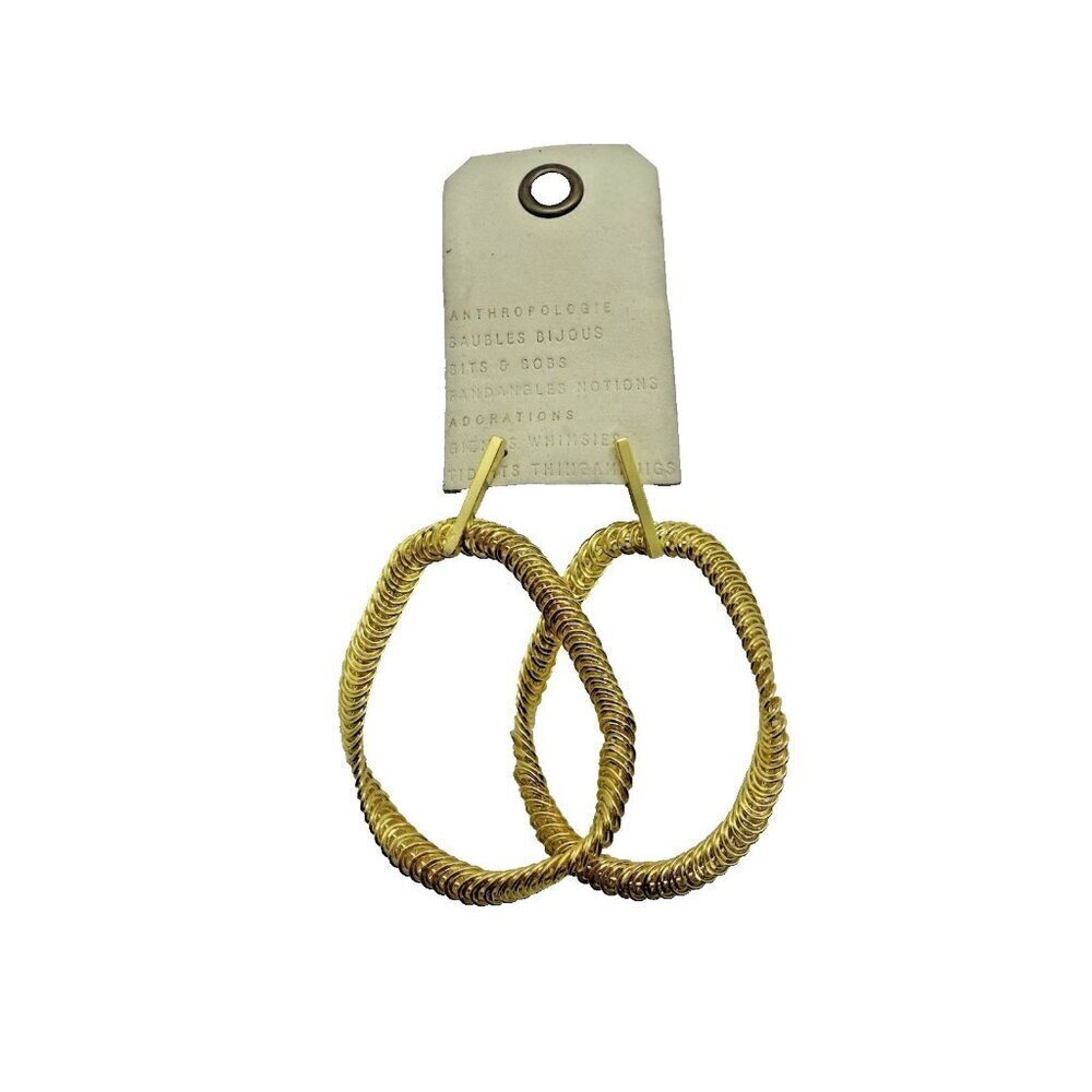 NWT Anthropologie Geometric Hoop Yellow Gold Toned Textured Earrings Statement